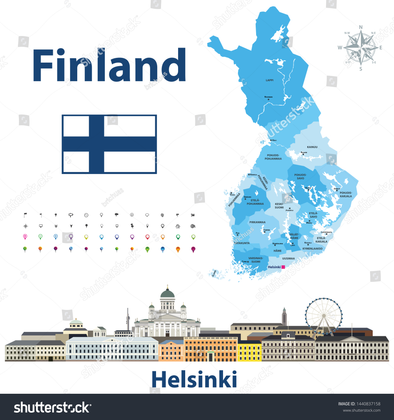 Finland Regions Map With Names And Capital Royalty Free Stock Vector