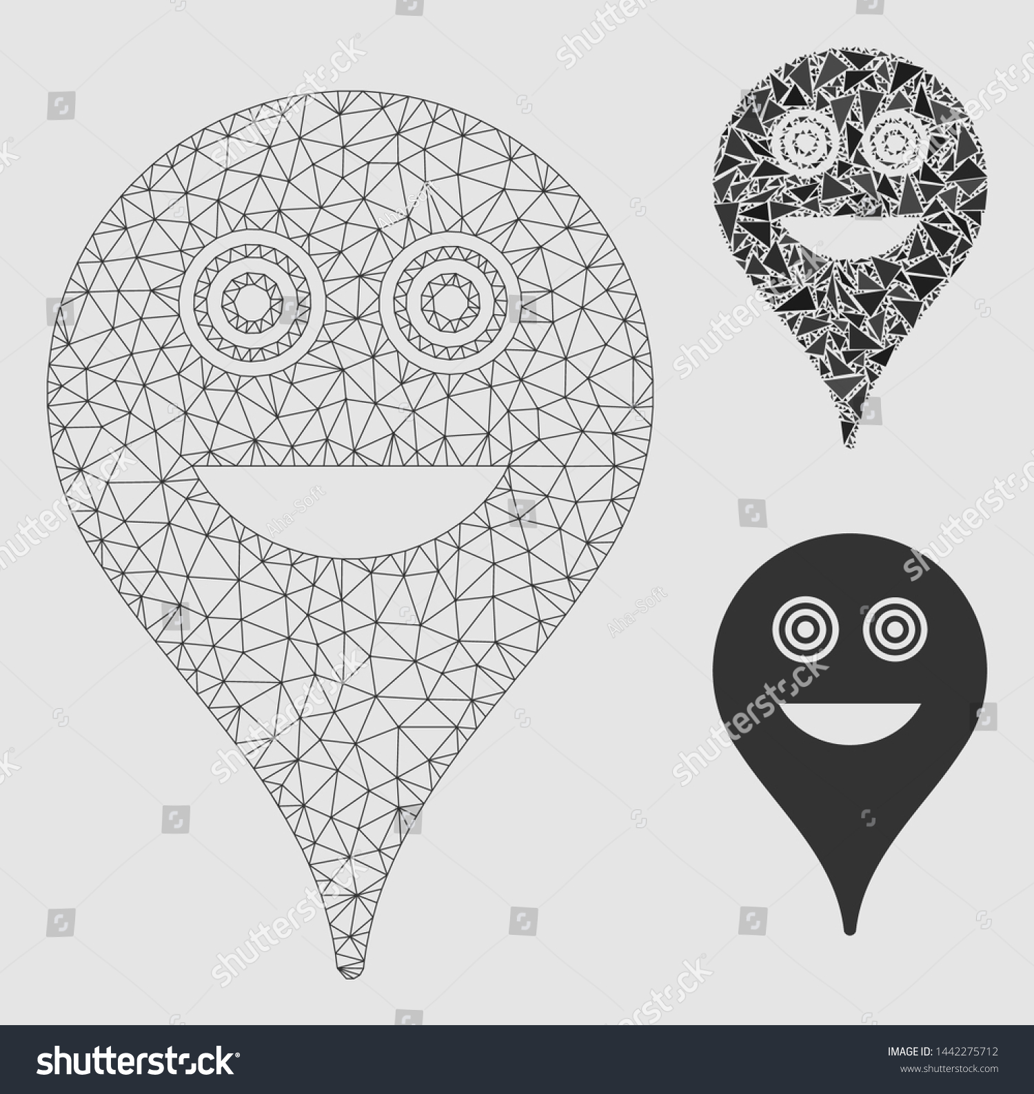 Mesh Crazy Smiley Map Marker Model With Triangle Royalty Free Stock