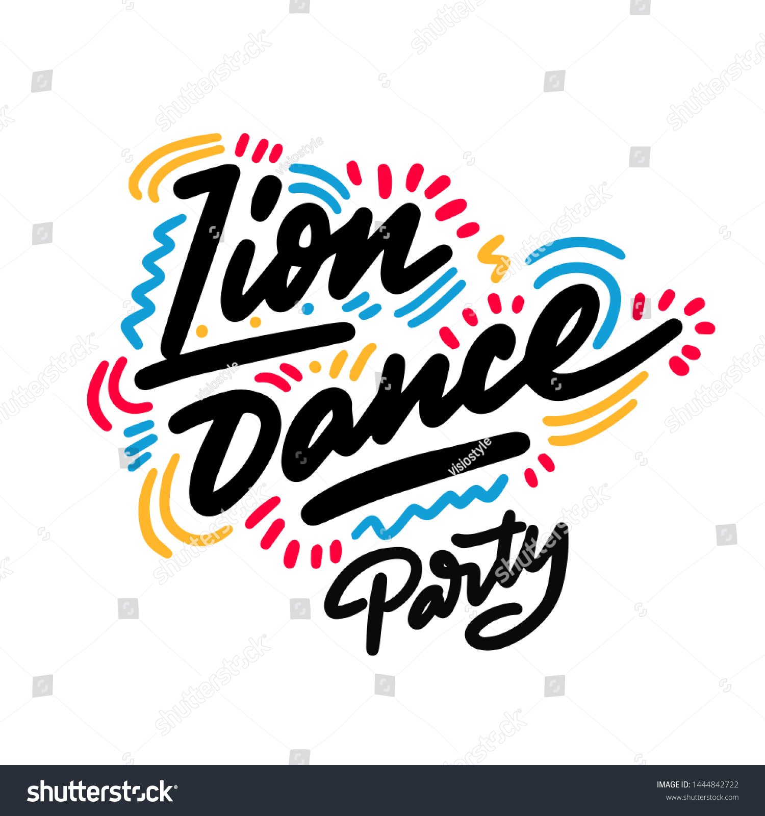 Lion Dance Party Lettering Hand Drawing Design Royalty Free Stock