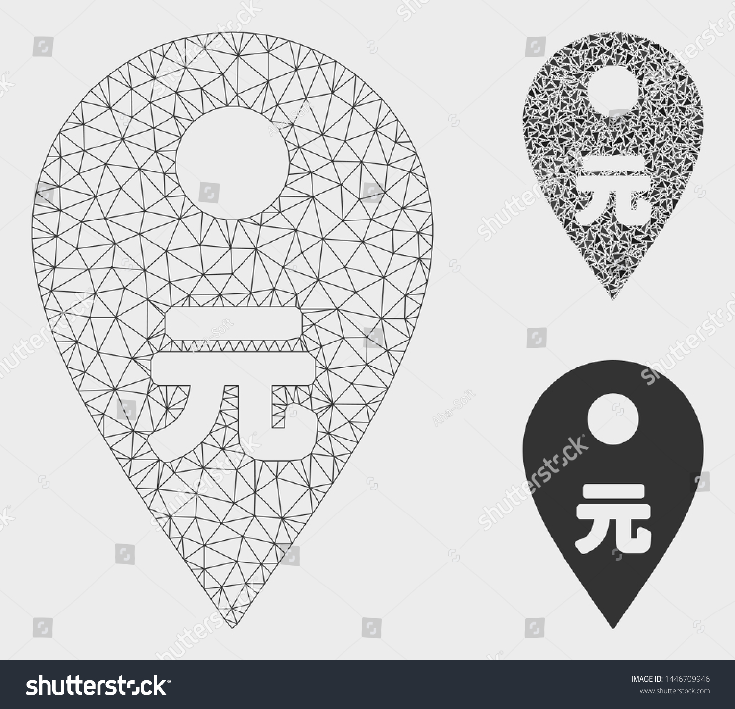 Mesh Yuan Map Marker Model With Triangle Mosaic Royalty Free Stock