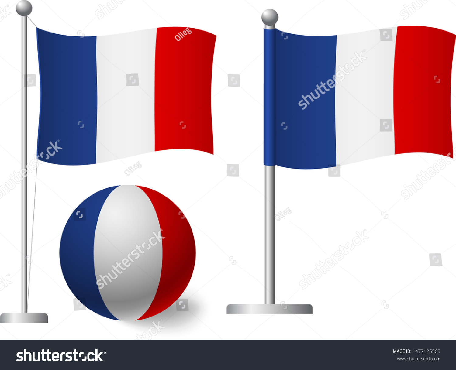 France Flag On Pole And Ball Metal Flagpole Royalty Free Stock