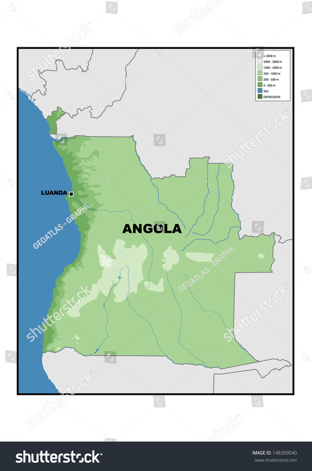 Physical Map Of Angola Royalty Free Stock Photo Avopix