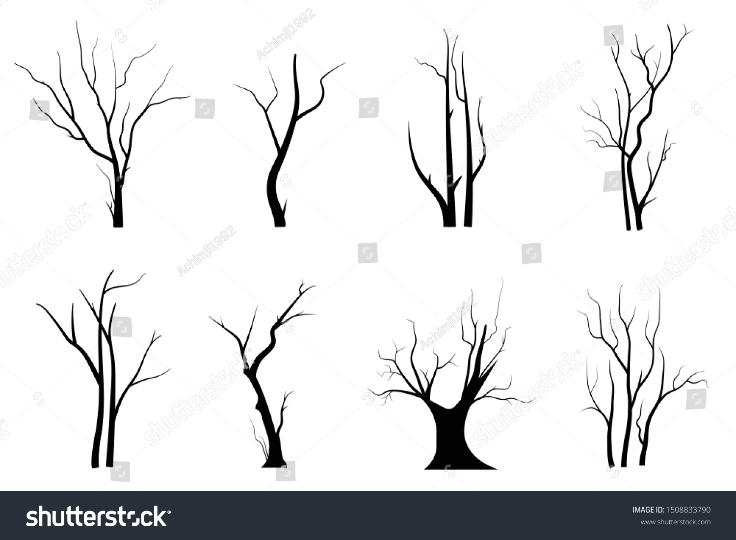 Black Branch Tree Or Naked Trees Silhouettes Set Royalty Free Stock