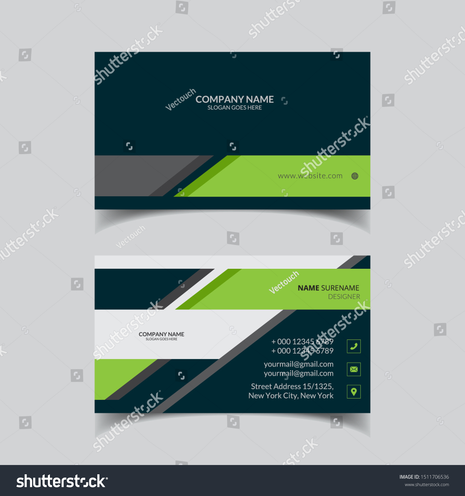 Abstract Green Business Card Template Double Royalty Free Stock