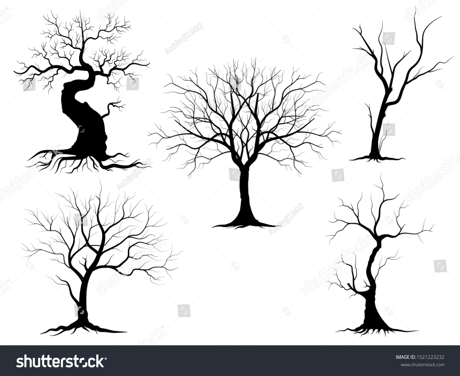 Black Branch Tree Or Naked Trees Silhouettes Set Royalty Free Stock