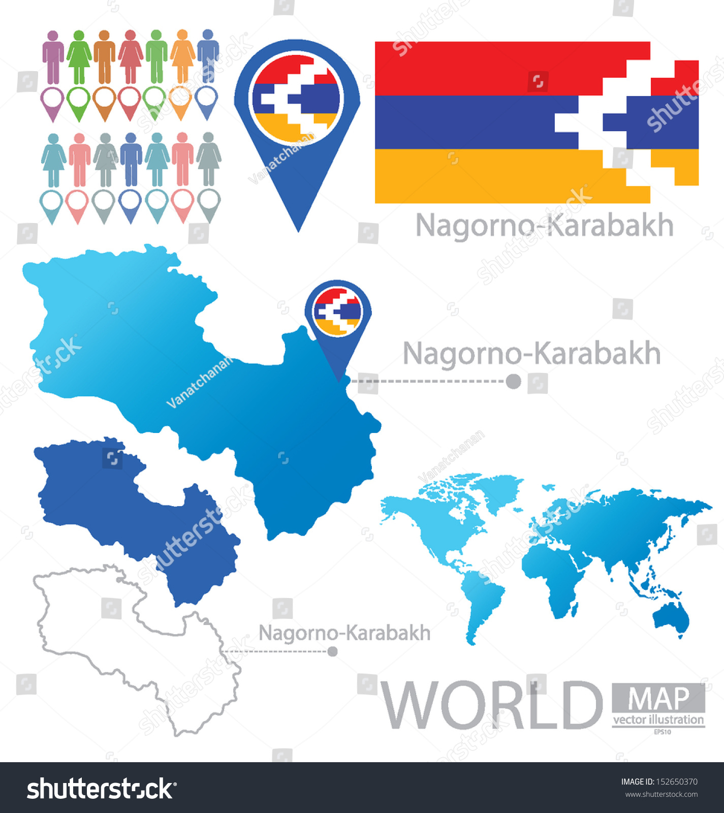 Nagorno Karabakh Republic Flag World Map Royalty Free Stock Vector