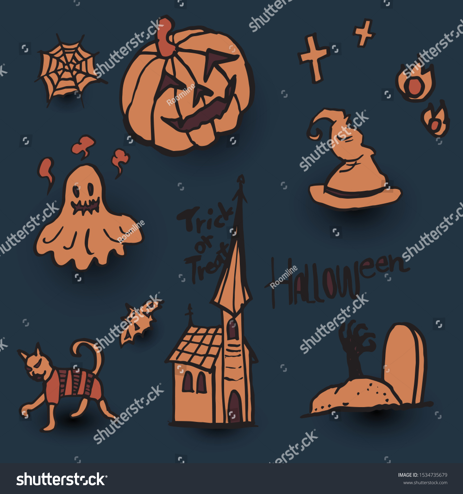 Hand Draw Vector Set Of Halloween Design Royalty Free Stock Vector