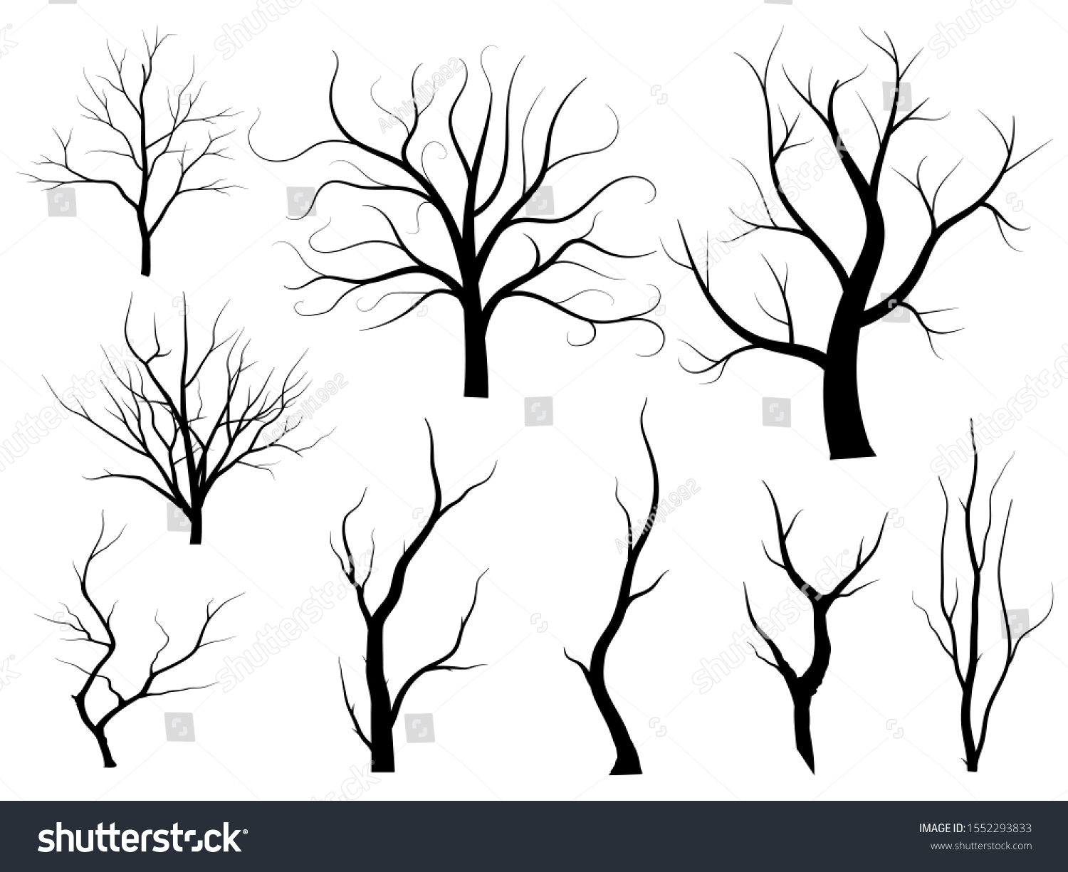 Black Branch Tree Or Naked Trees Silhouettes Set Royalty Free Stock