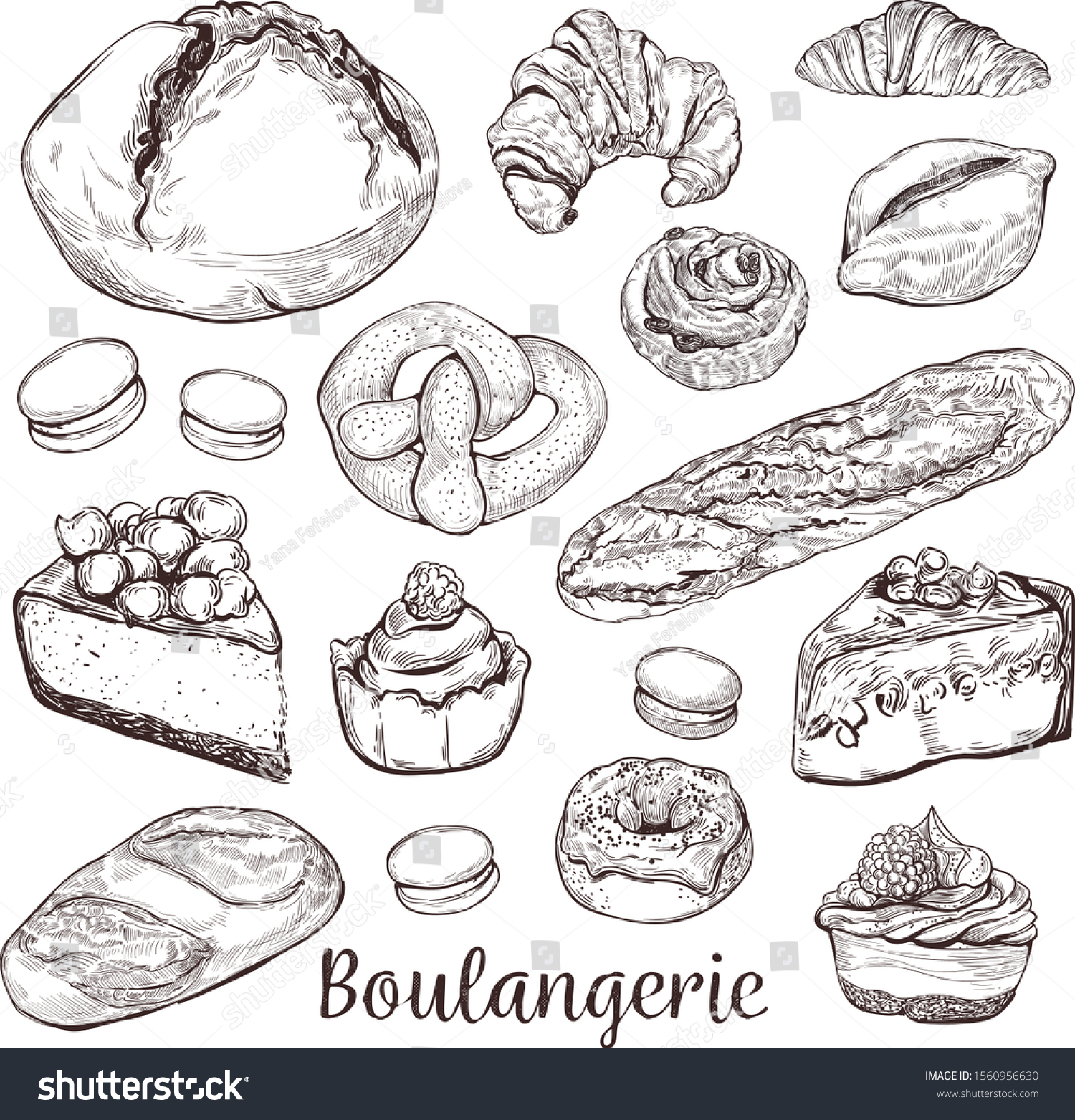 Vintage Hand Drawn Sketch Style Bakery Set Royalty Free Stock Vector