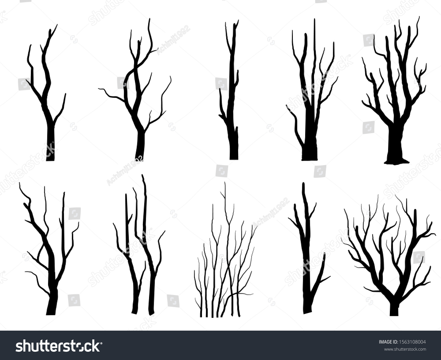 Black Branch Tree Or Naked Trees Silhouettes Set Royalty Free Stock