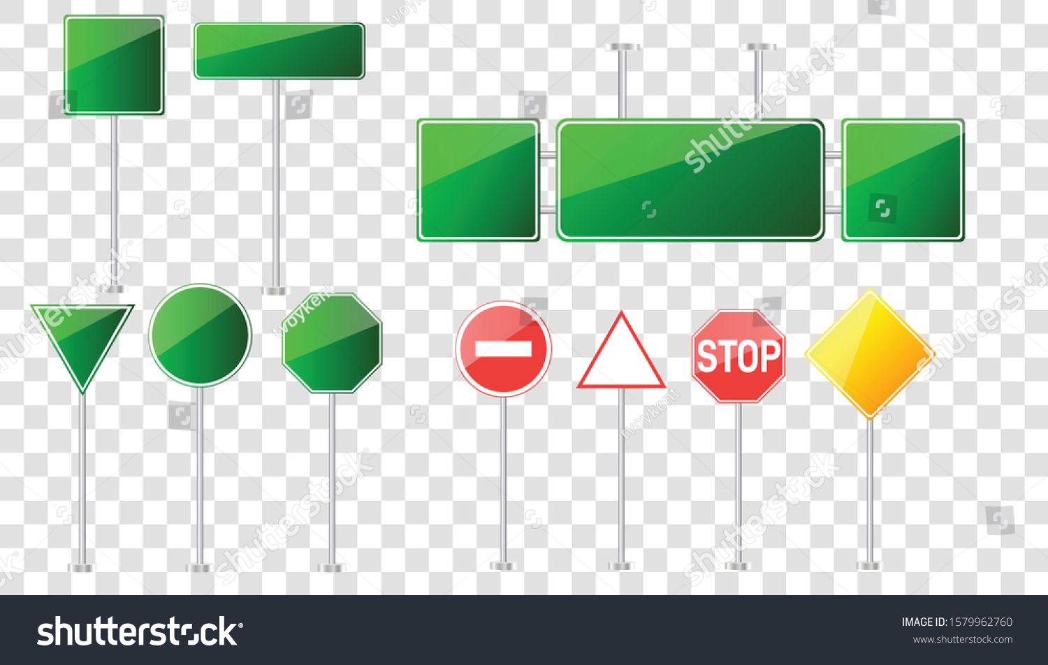 Set Of Road Signs Isolated On Transparent Royalty Free Stock Vector