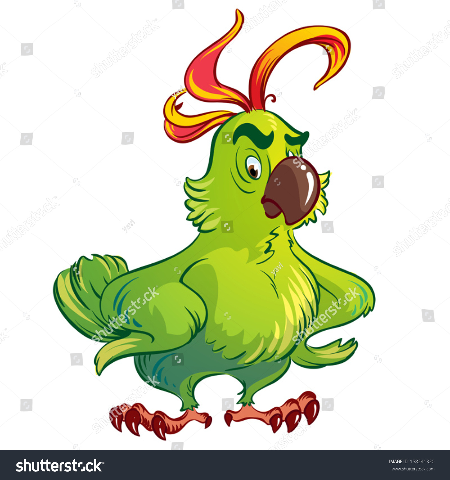 Cute Cartoon Green Parrot Vector Illustration Royalty Free Stock