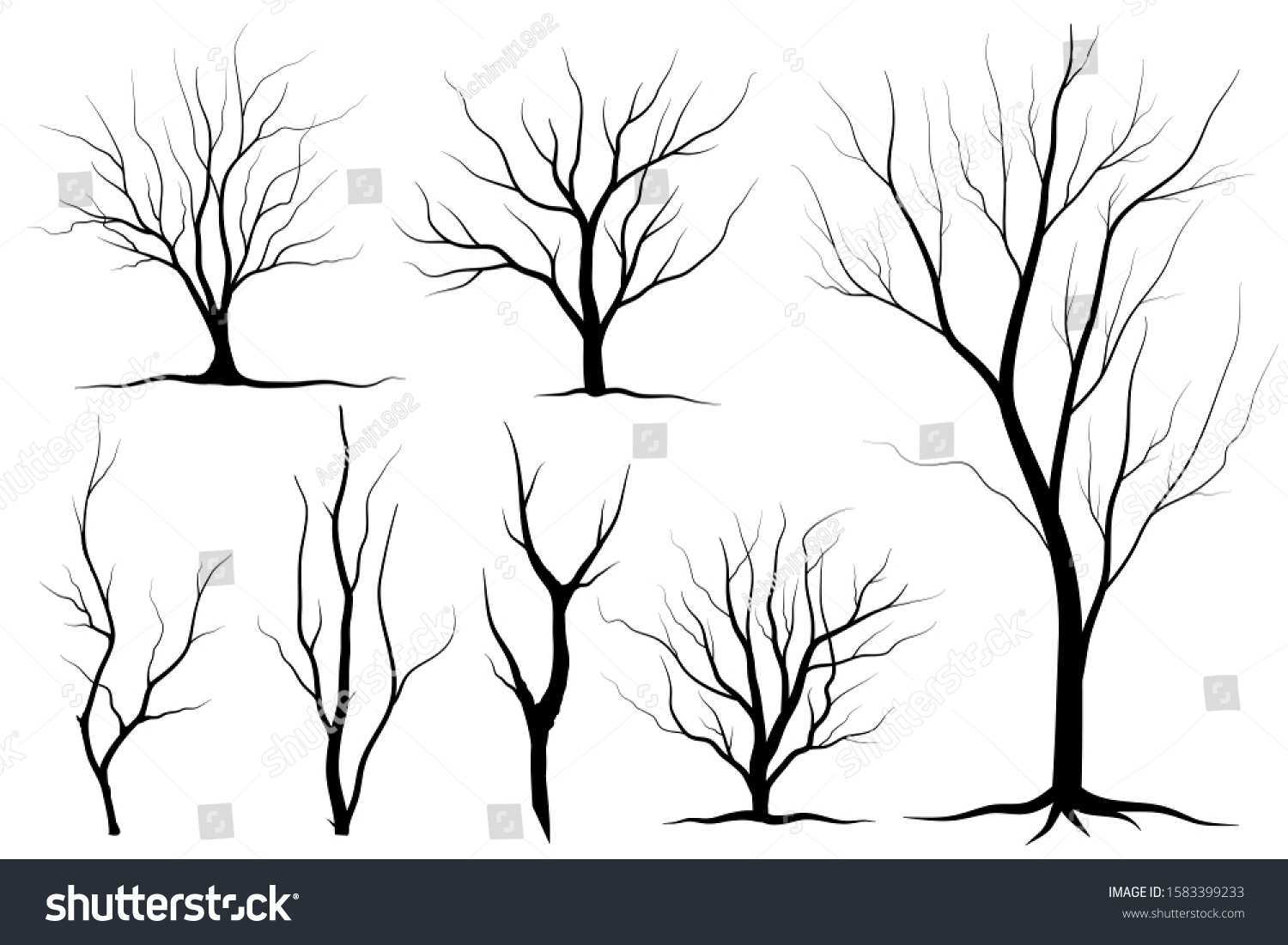 Black Branch Tree Or Naked Trees Silhouettes Set Royalty Free Stock