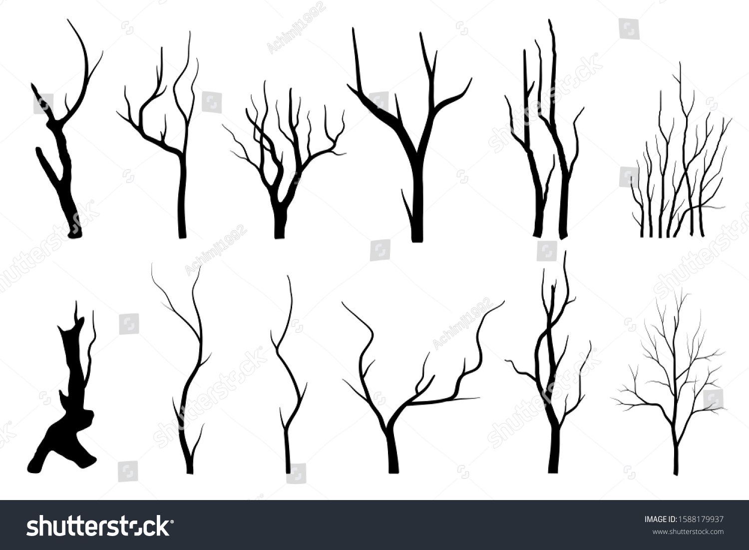 Black Branch Tree Or Naked Trees Silhouettes Set Royalty Free Stock