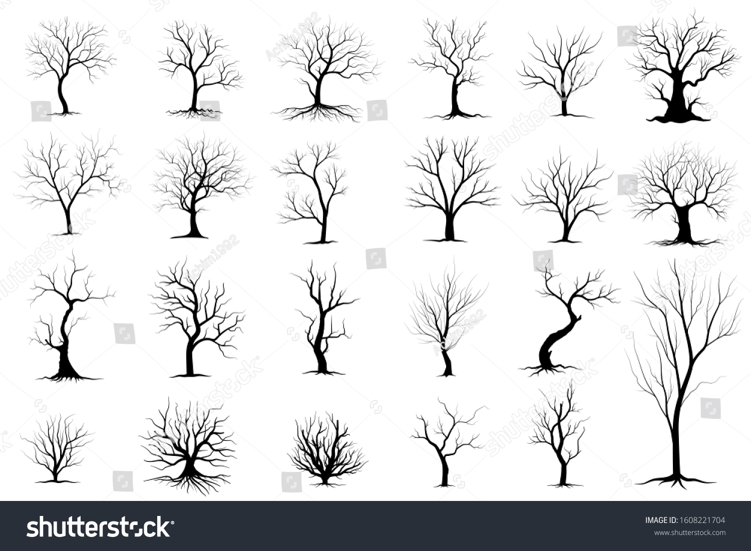 Black Branch Tree Or Naked Trees Silhouettes Set Royalty Free Stock