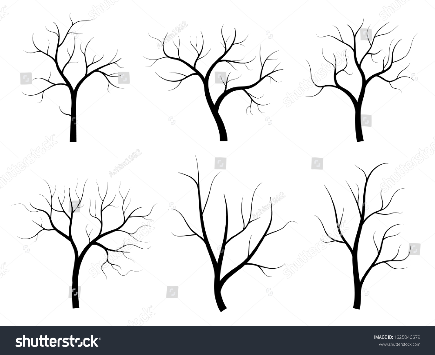 Black Branch Tree Or Naked Trees Silhouettes Set Royalty Free Stock