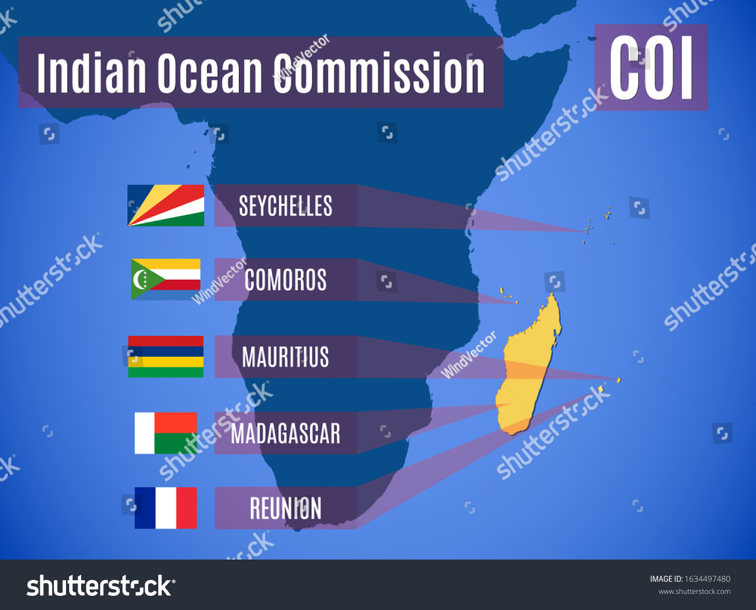 Vector Map And Flags Of The Indian Ocean Royalty Free Stock Vector