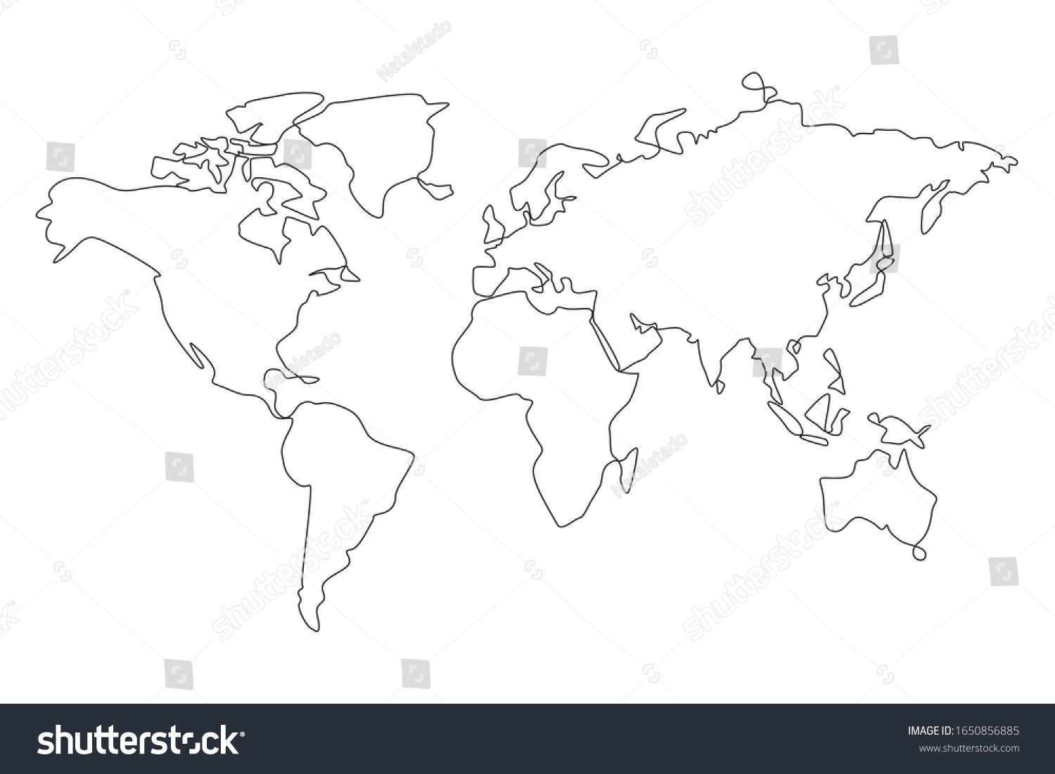 World Map One Line Drawing On White Isolated Royalty Free Stock