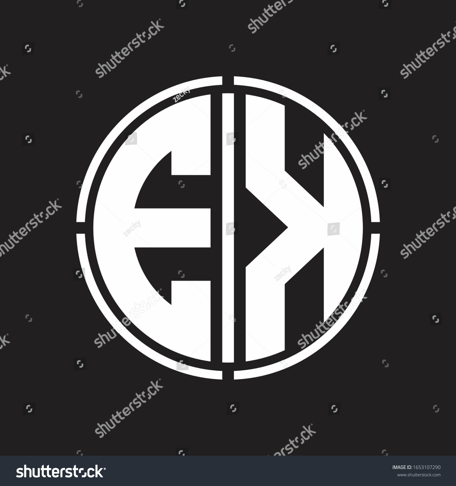 EK Logo Initial With Circle Line Cut Design Royalty Free Stock Vector