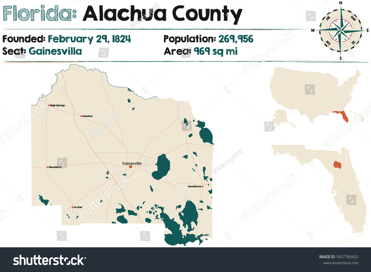 Large And Detailed Map Of Alachua County In Royalty Free Stock Vector