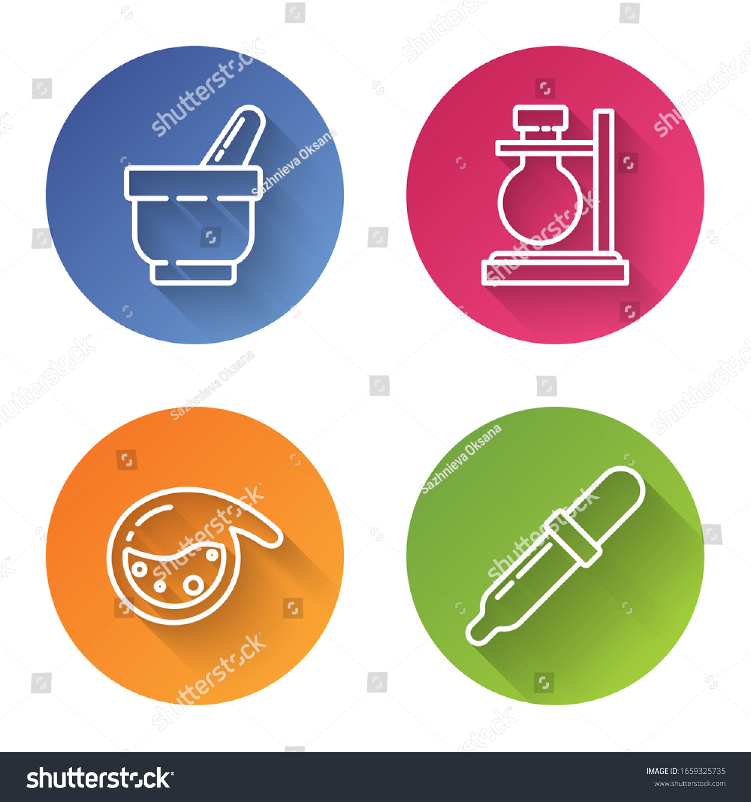 Set Line Mortar And Pestle Test Tube Flask On Royalty Free Stock