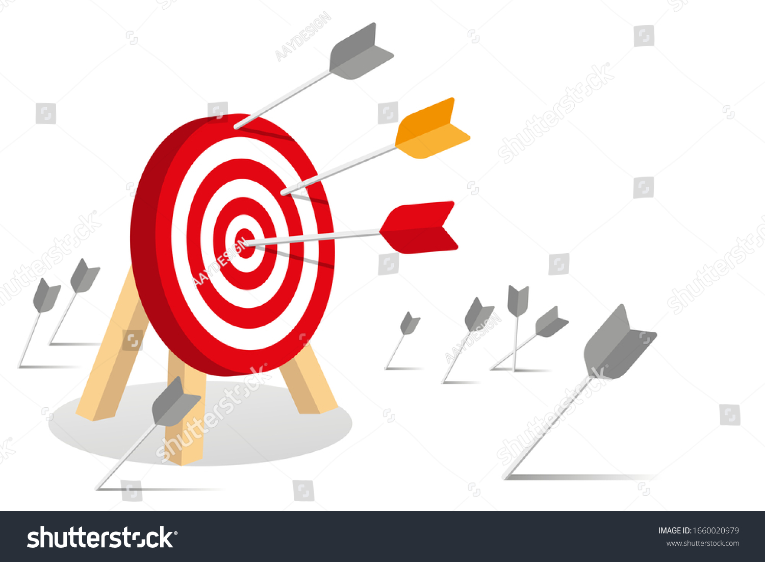 Many Arrows Missed Hitting Target Mark Shot Royalty Free Stock