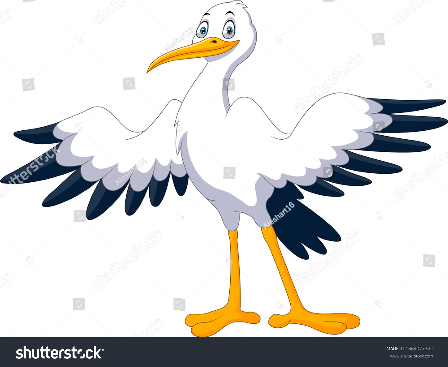 Cute Cartoon Stork Posing Waving Royalty Free Stock Vector 1664077342