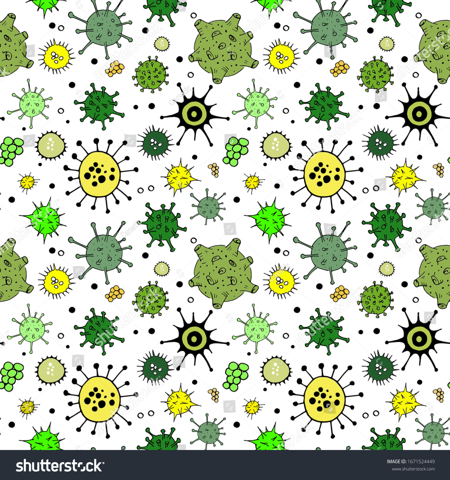 Viruses And Bacteria Doodle Green Pattern Royalty Free Stock Vector