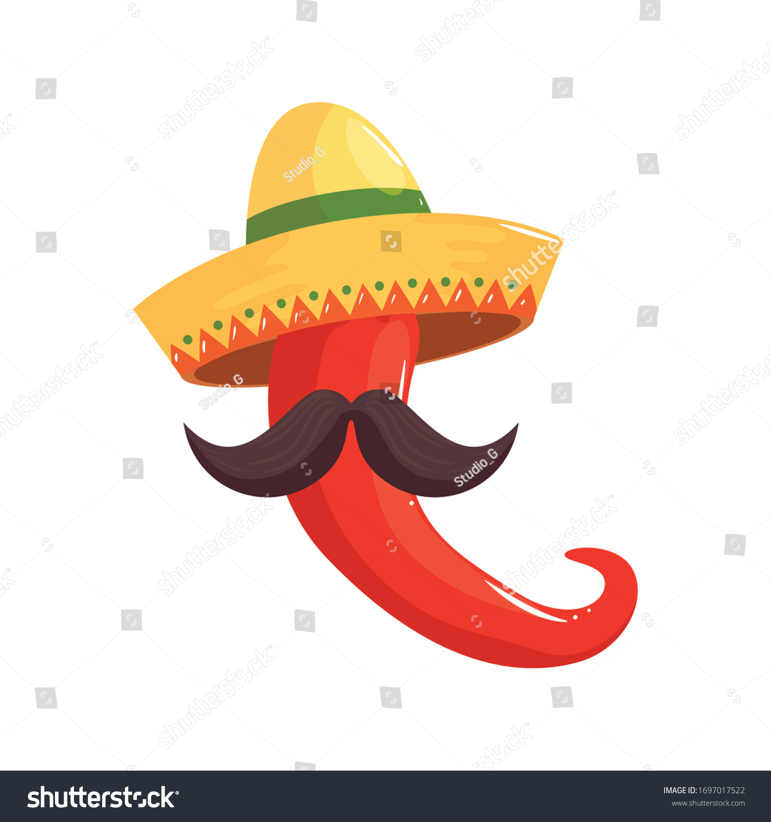 Mexican Chilli With Hat And Mustache Design Royalty Free Stock