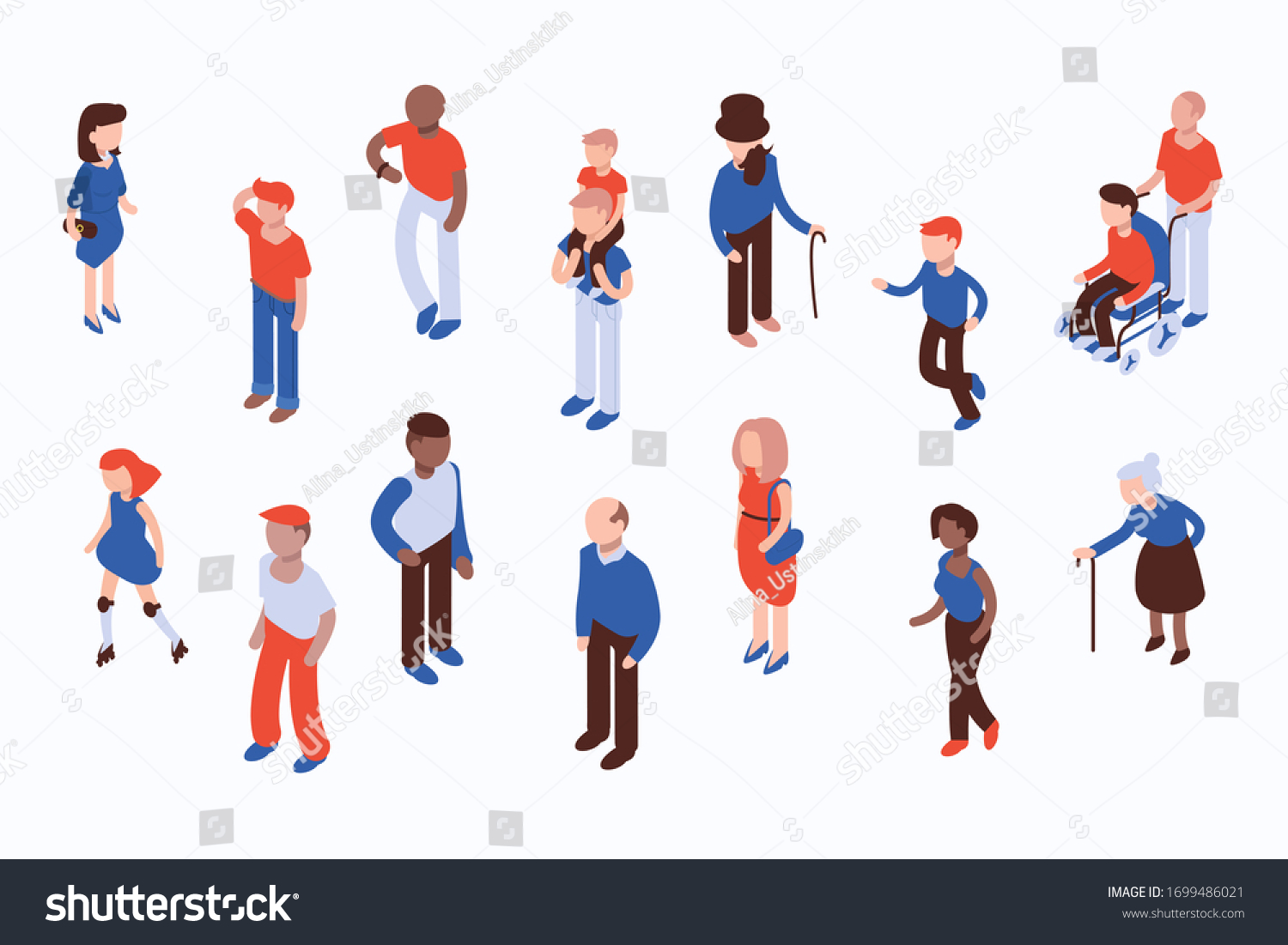 Different Isometric People Vector Set Isolated Royalty Free Stock