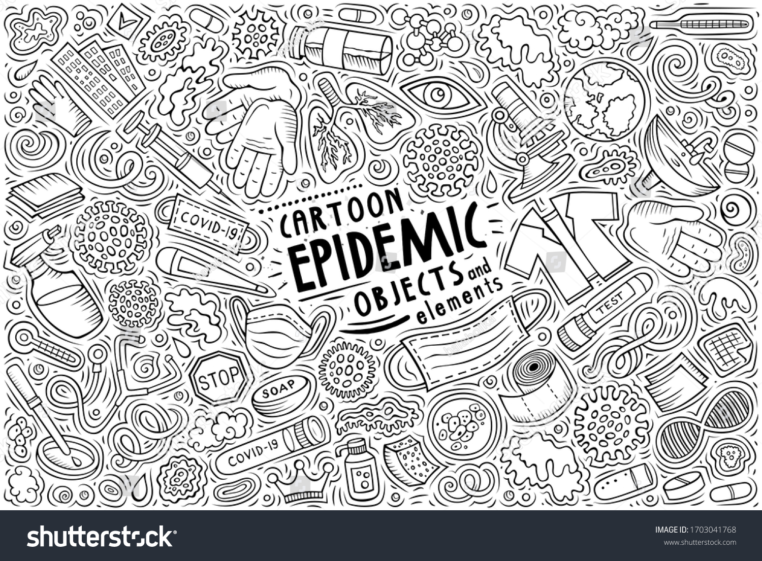 Line Art Vector Hand Drawn Doodle Cartoon Set Of Royalty Free Stock