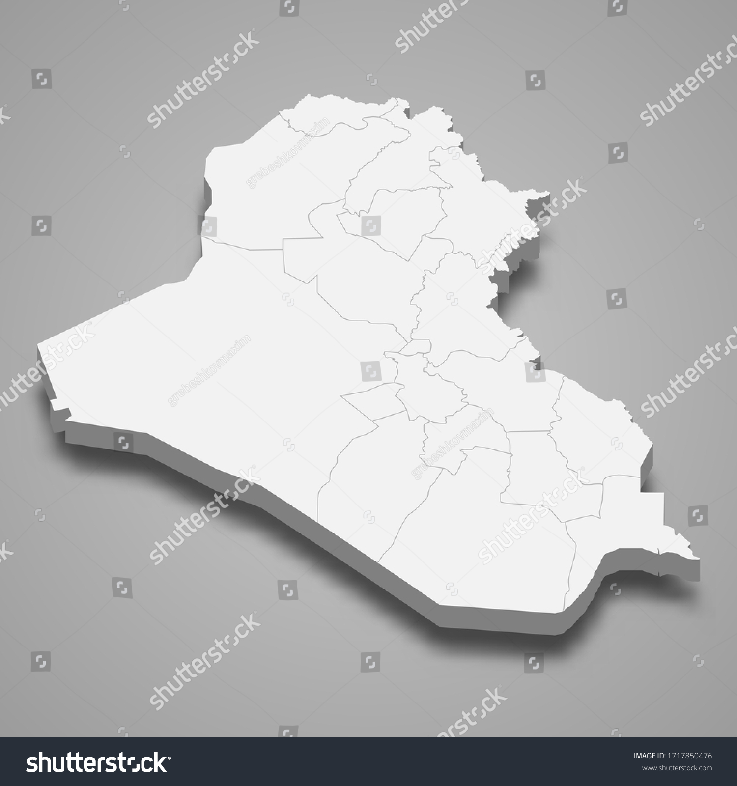 D Map Of Iraq With Borders Of Regions Royalty Free Stock Vector