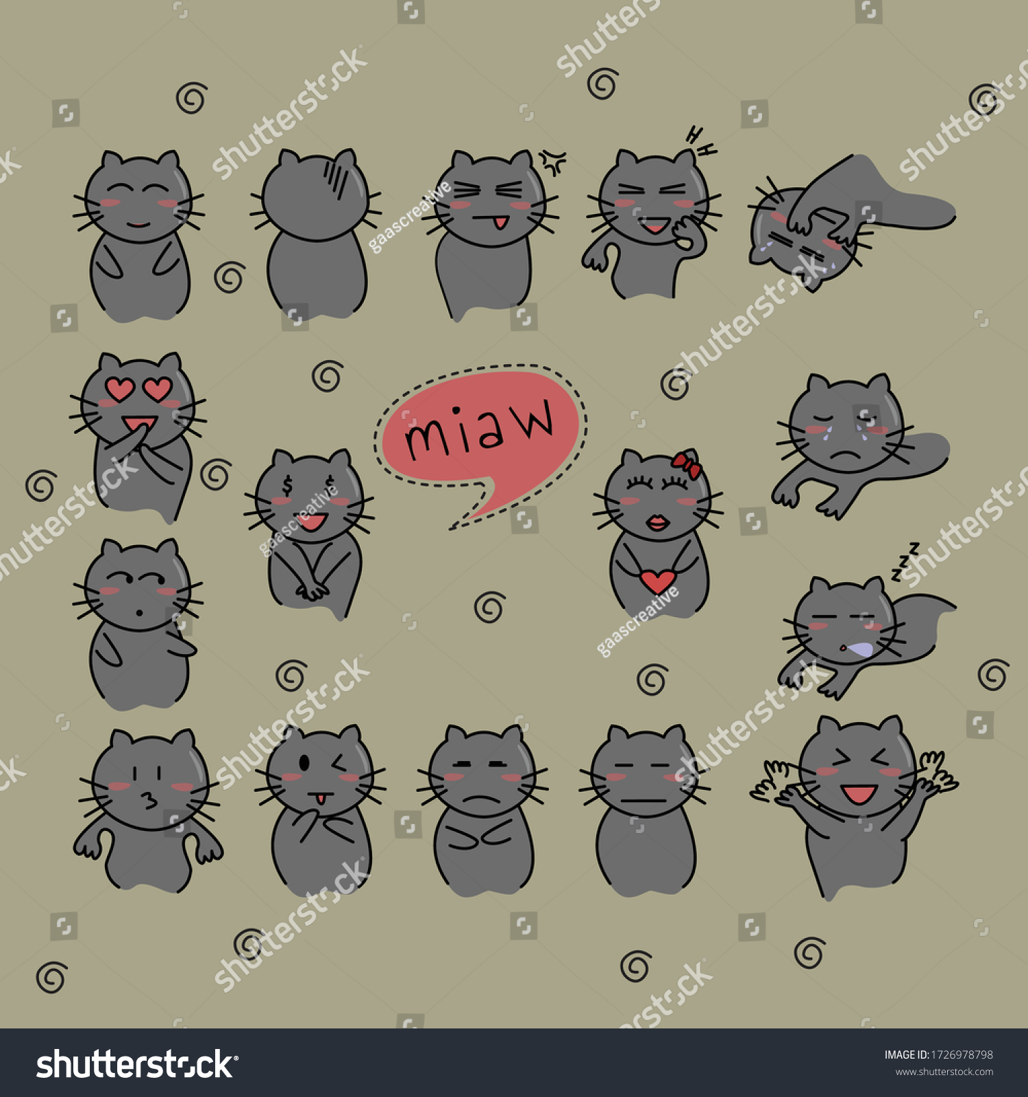 Doodle Emoticon Vector Cute Cat Emoji For Royalty Free Stock Vector