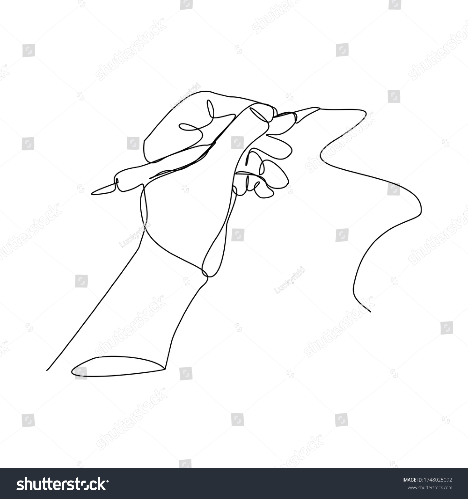 Continuous Line Drawing Of Hand Draw Line With Royalty Free Stock