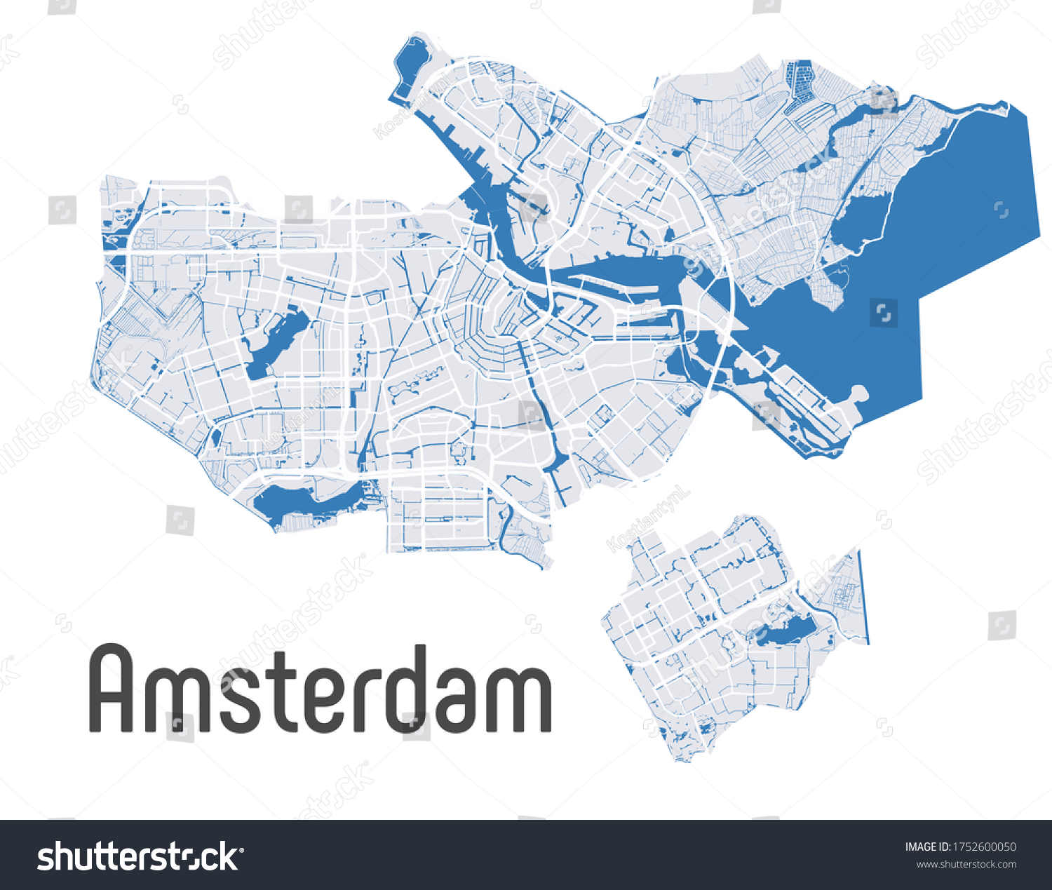 Amsterdam Vector Map With River Channels Main Royalty Free Stock