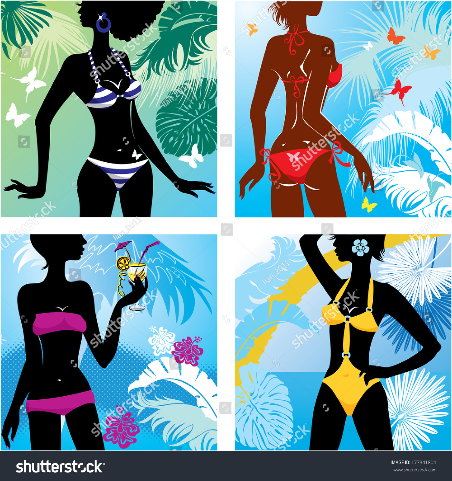 Set Of Woman Silhouettes In Bikini And Monokini Royalty Free Stock