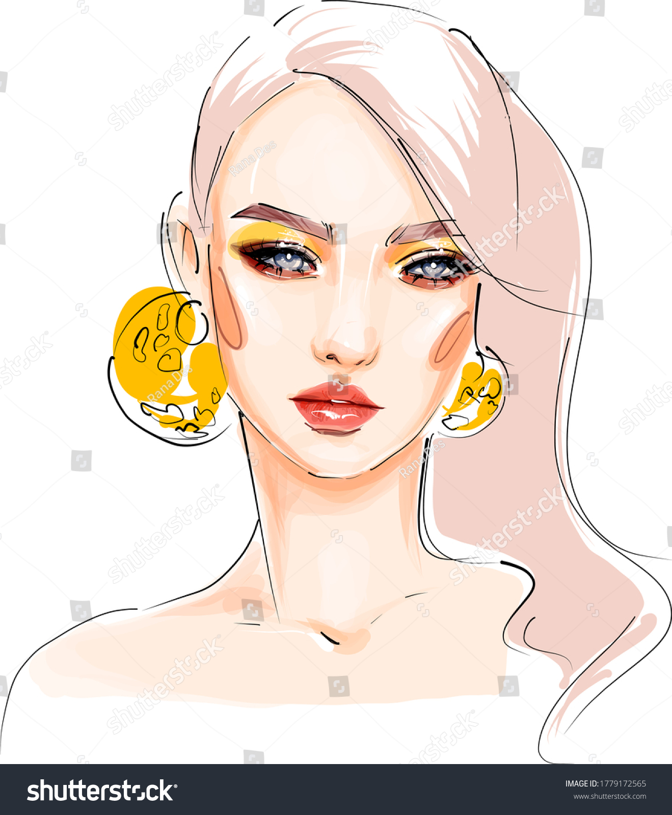 Hand Drawn Beautiful Woman Face Portrait Sketch Royalty Free Stock