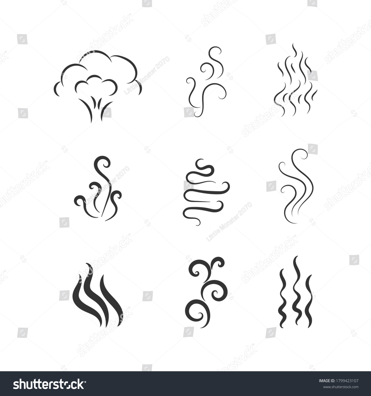 Coffee Tea In Cup Steam Line Icon Set Hot Royalty Free Stock Photo