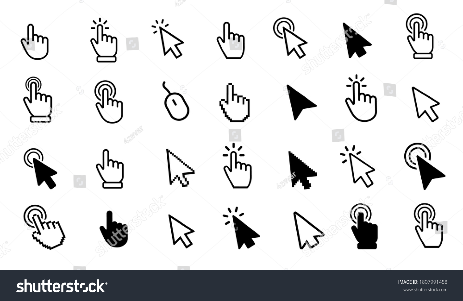 Vector Hand Cursors Icons Click Set Royalty Free Stock Vector