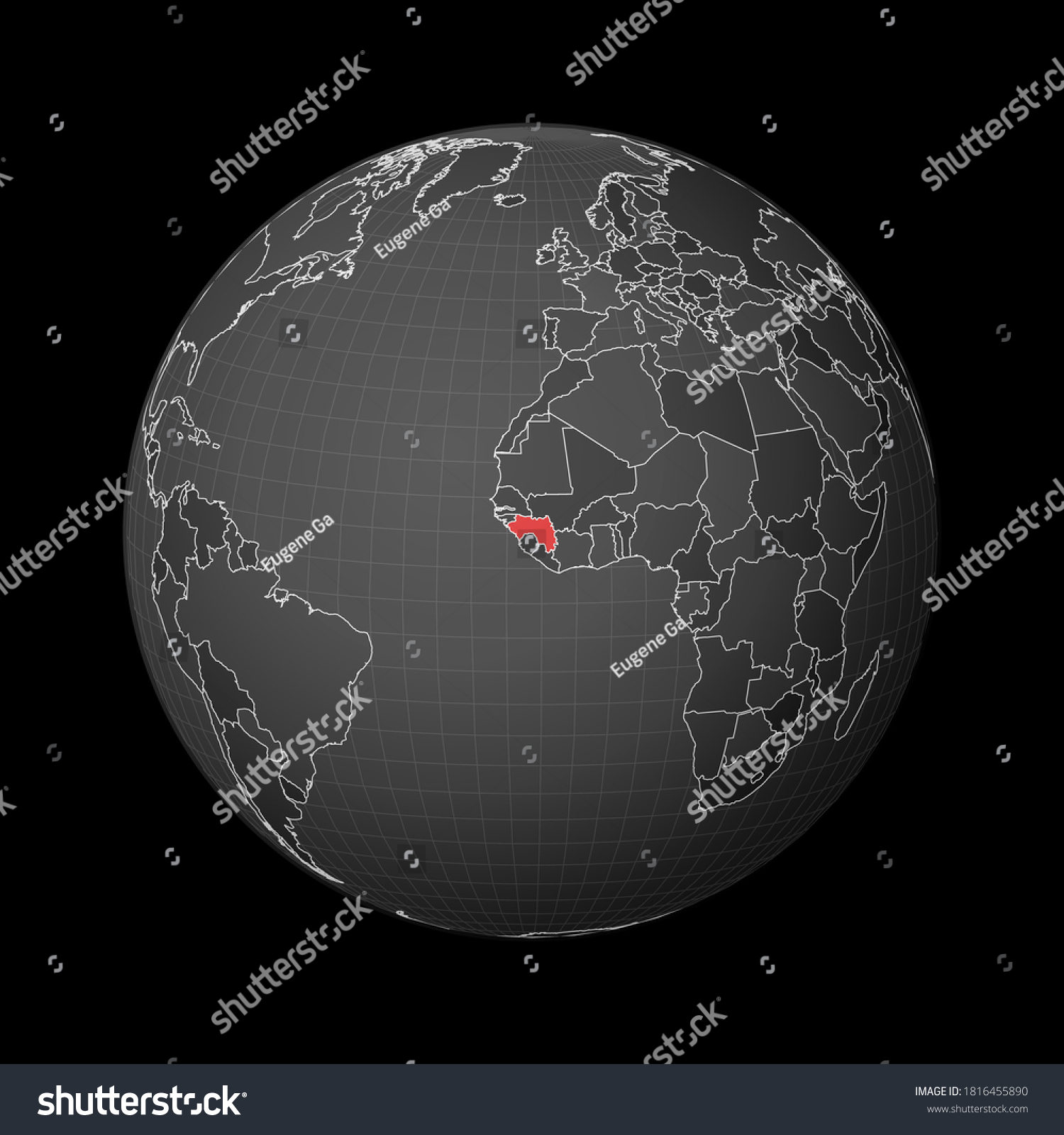 Dark Globe Centered To Guinea Country Royalty Free Stock Vector