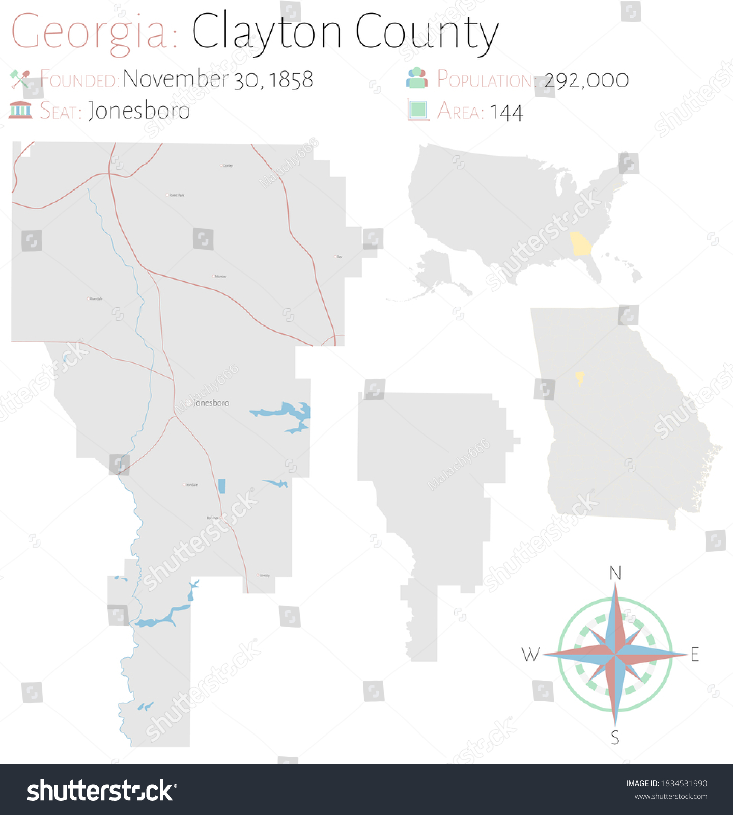 Large And Detailed Map Of Clayton County In Royalty Free Stock Vector