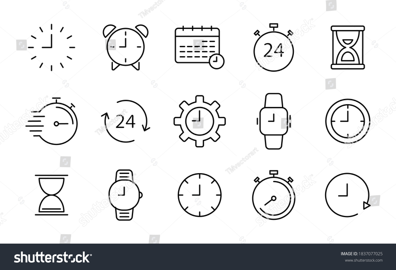 Set Of Time And Clock Line Icons Calendar Royalty Free Stock Vector