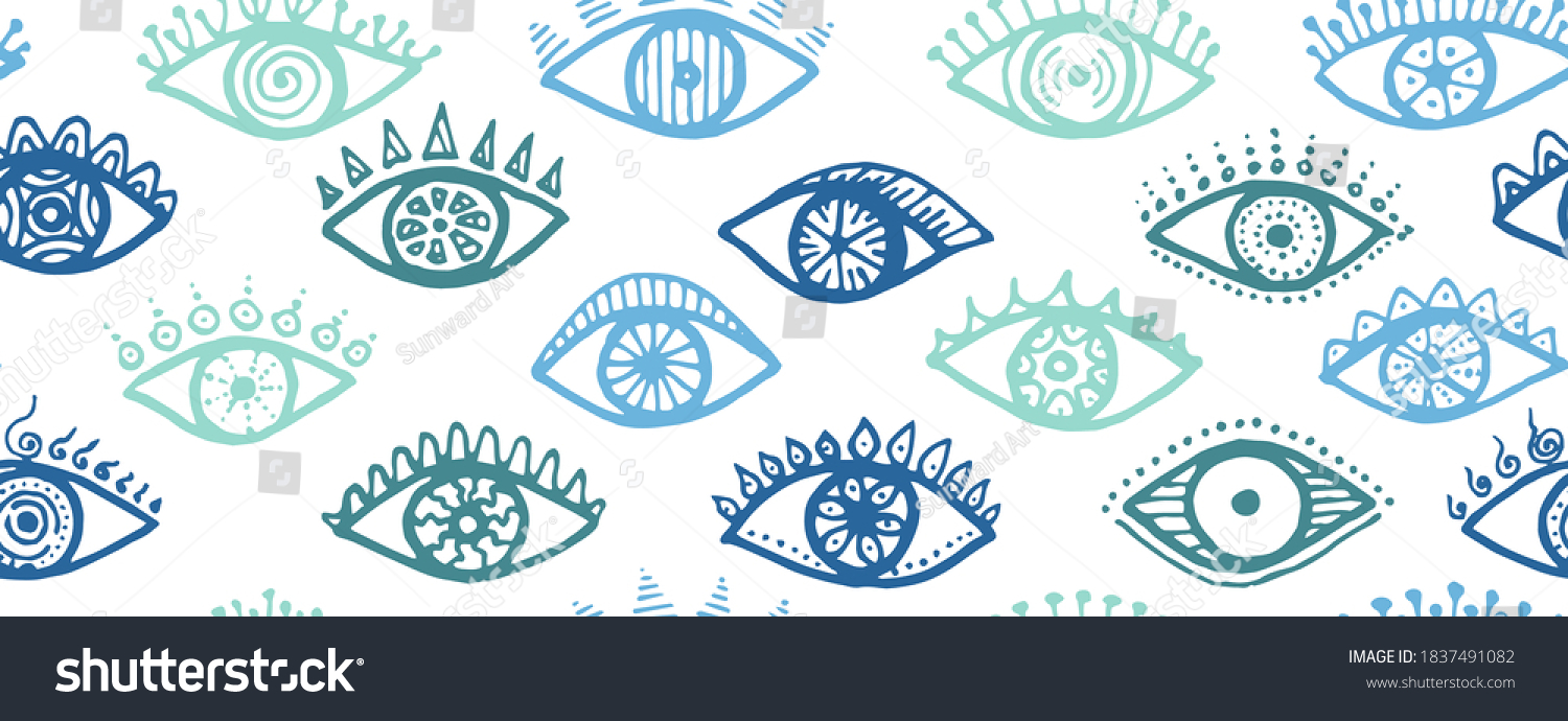 Hand Drawn Human Eyes Tribal Repeatable Pattern Royalty Free Stock