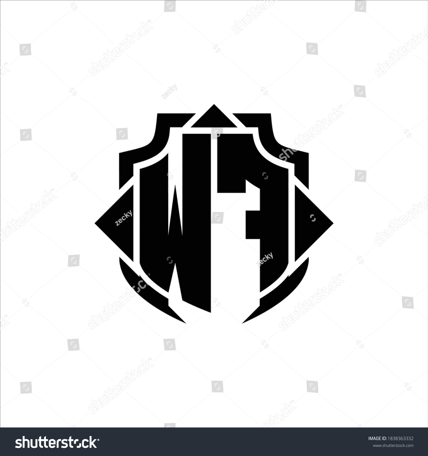 Wf Logo Monogram With Shield Line And Arrows Royalty Free Stock