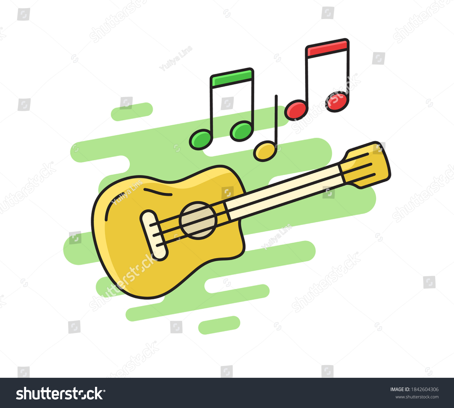 Flat Drawn Guitars And Sheet Music Royalty Free Stock Vector