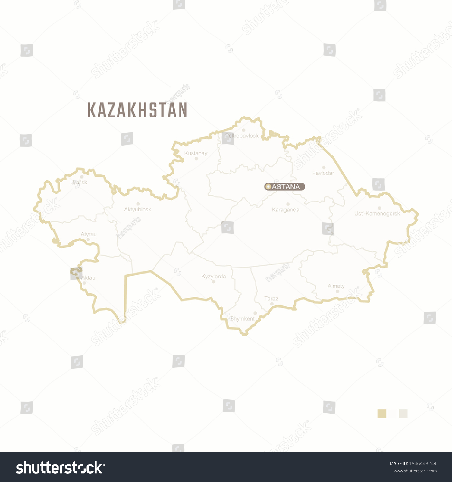 Map Of Kazakhstan With Border Cities And Royalty Free Stock Vector