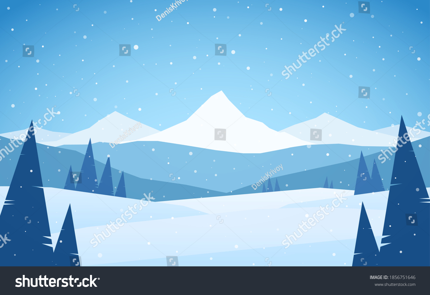 Vector Cartoon Winter Snowy Mountains Landscape Royalty Free Stock