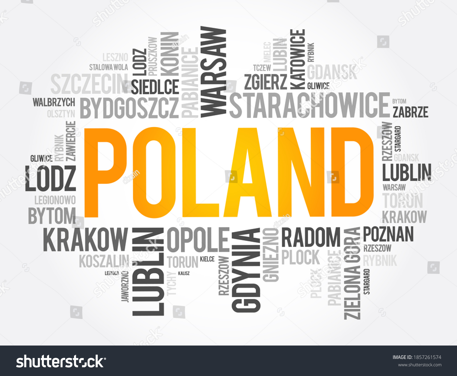 List Of Cities And Towns In Poland Word Cloud Royalty Free Stock