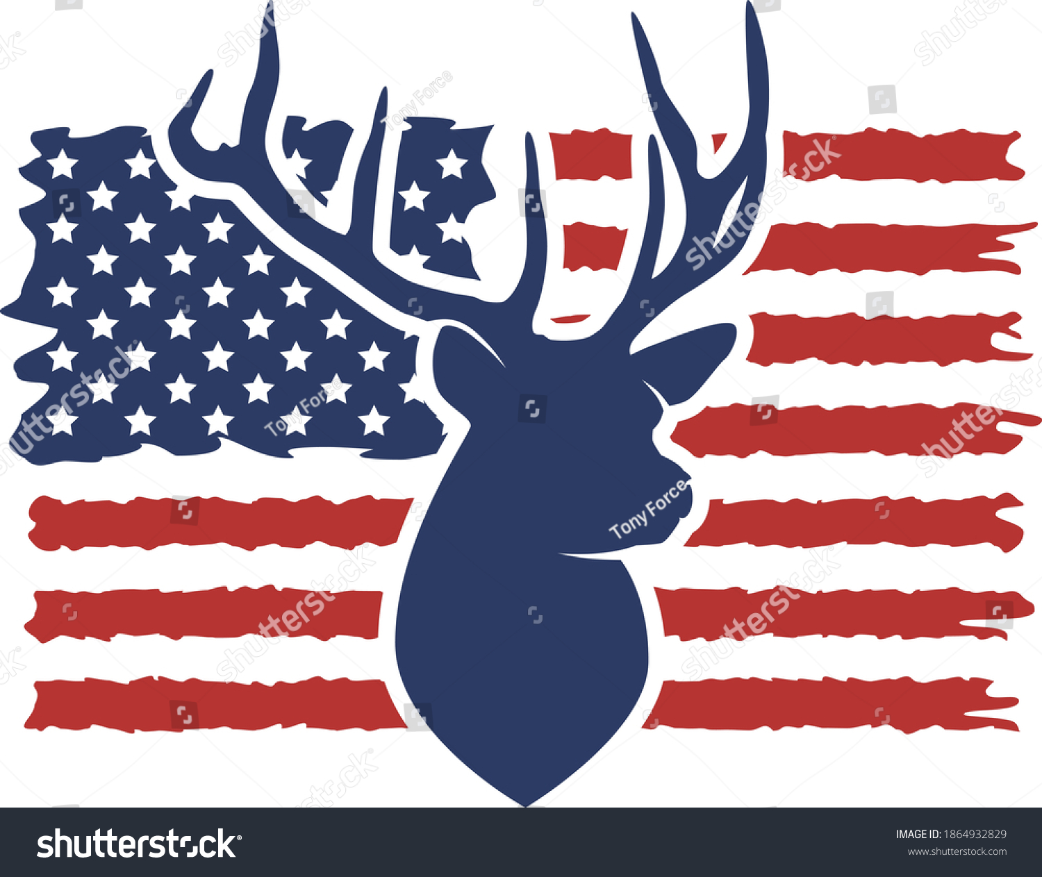 American Flag Hunting Deer Silhouette Royalty Free Stock Vector