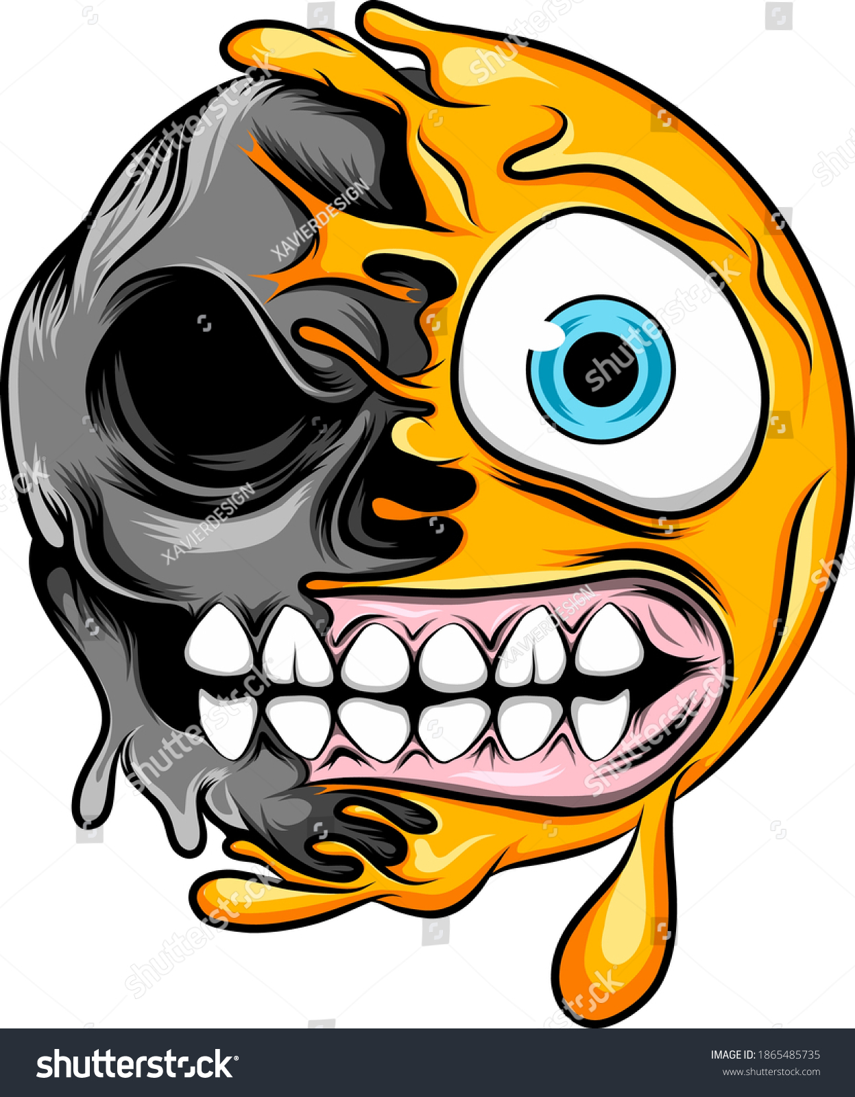 The Monster Half Skull Emoticon With Big Smile Royalty Free Stock